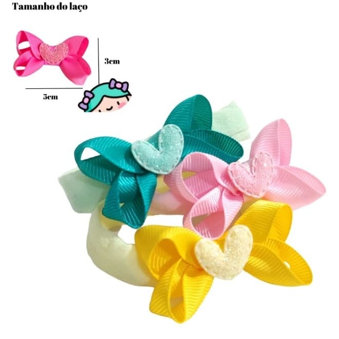 KIT 3 E 6 UNIDADES MINI BOTIQUE CORAÇÃO, Kit laços para bebê Laço recém nascido