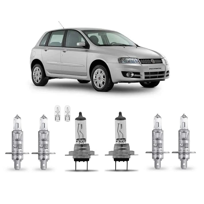 Kit 6 Lampada Farol e Milha Stilo 2003 2004 2005 2006 2007 2008 2009 2010 2011 2012 H1 H7 H1