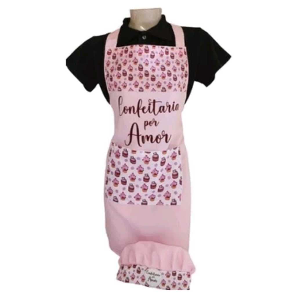 Kit Avental + Touca Rosa Confeitaria Por Amor