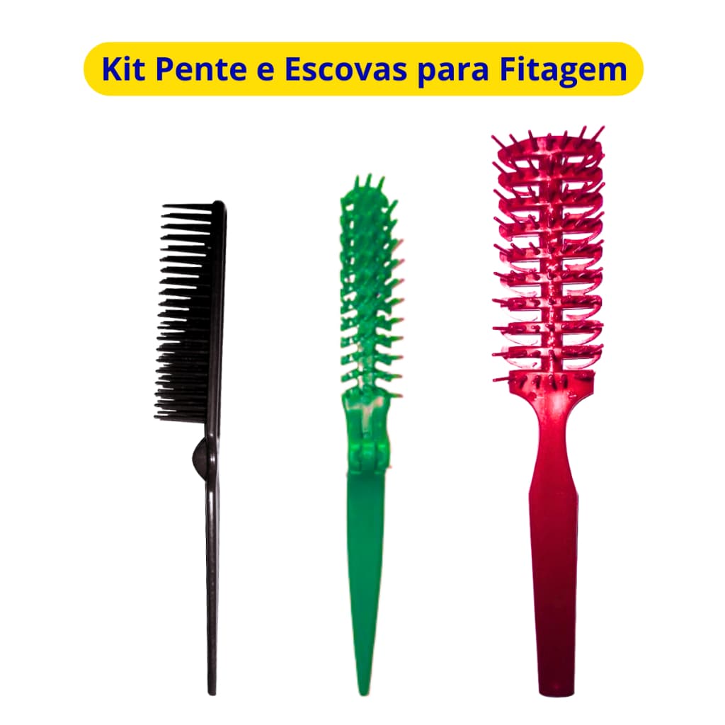 Kit de Pente e Escovas para Fitagem e finalizações 3 Modelos coloridos