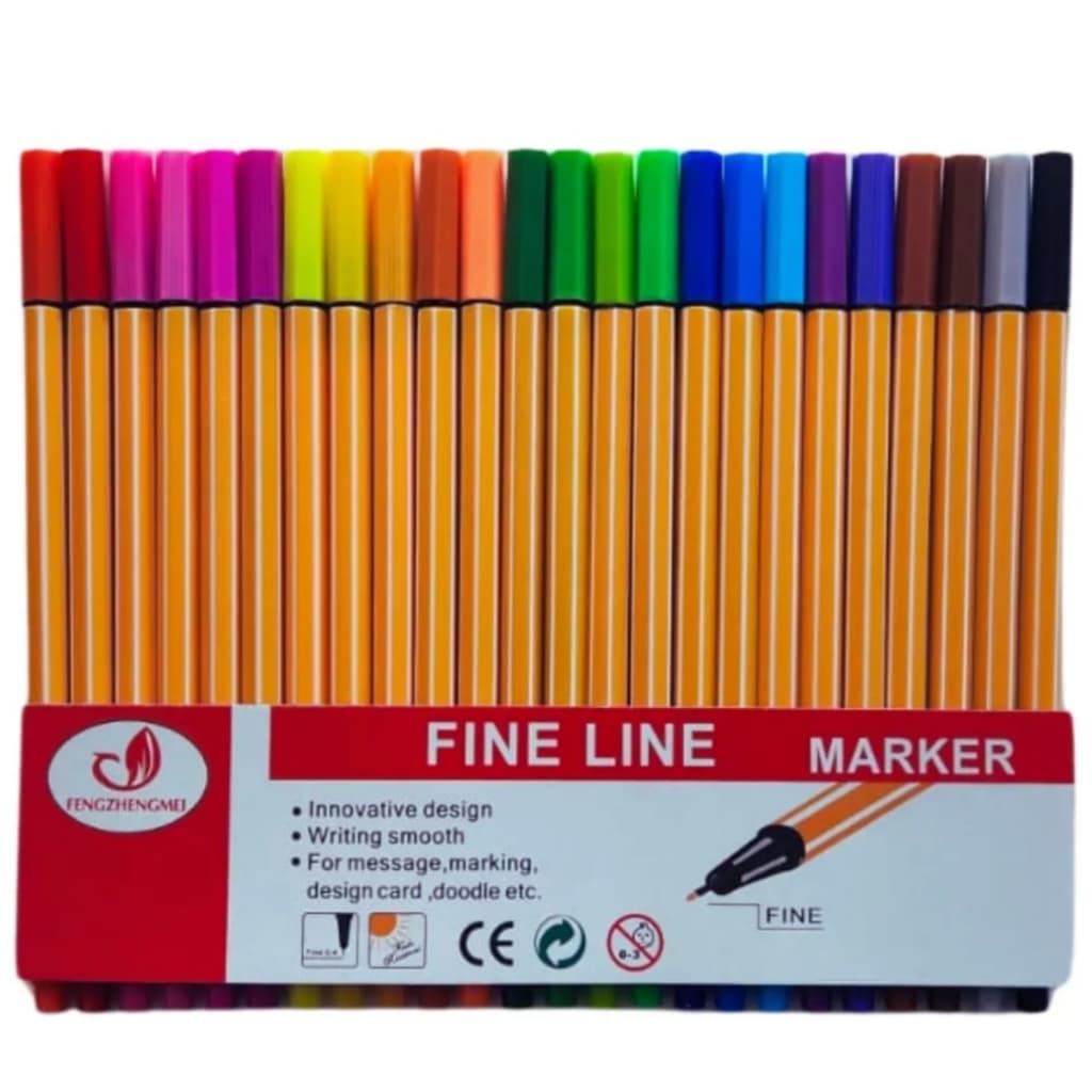 Caneta Hidrográfica Fineliner Ponta Fina 0.4 mm Kit 6,12, 24 Cores