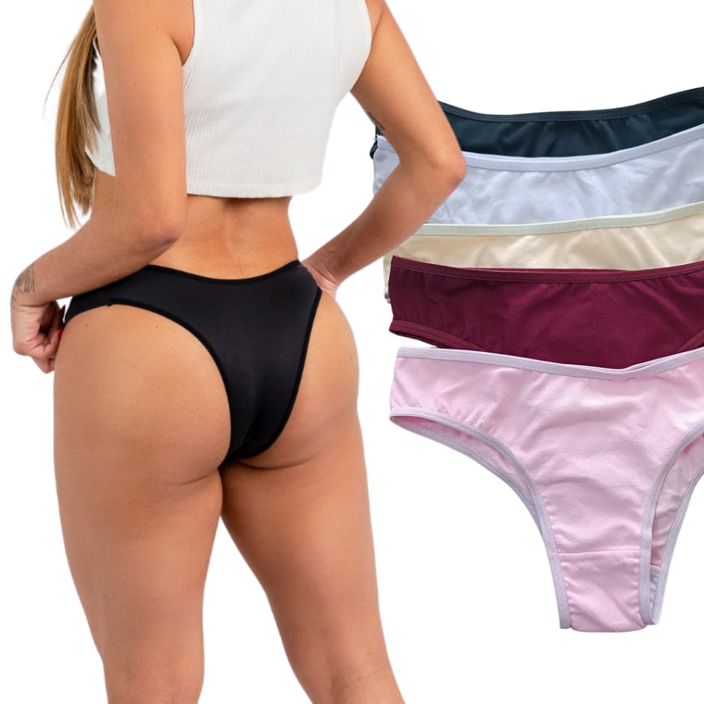 Kit 5 Calcinhas de Algodão Modelo Tanga Conforto ric