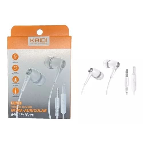 Fone De Ouvido Intra-Auricular P2 Mini Estéreo Kaidi KD-7002 Branco