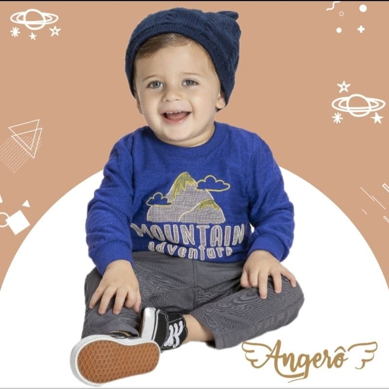 Camiseta Bebê Masculino Manga Longa em Malha Versales Azul Angerô