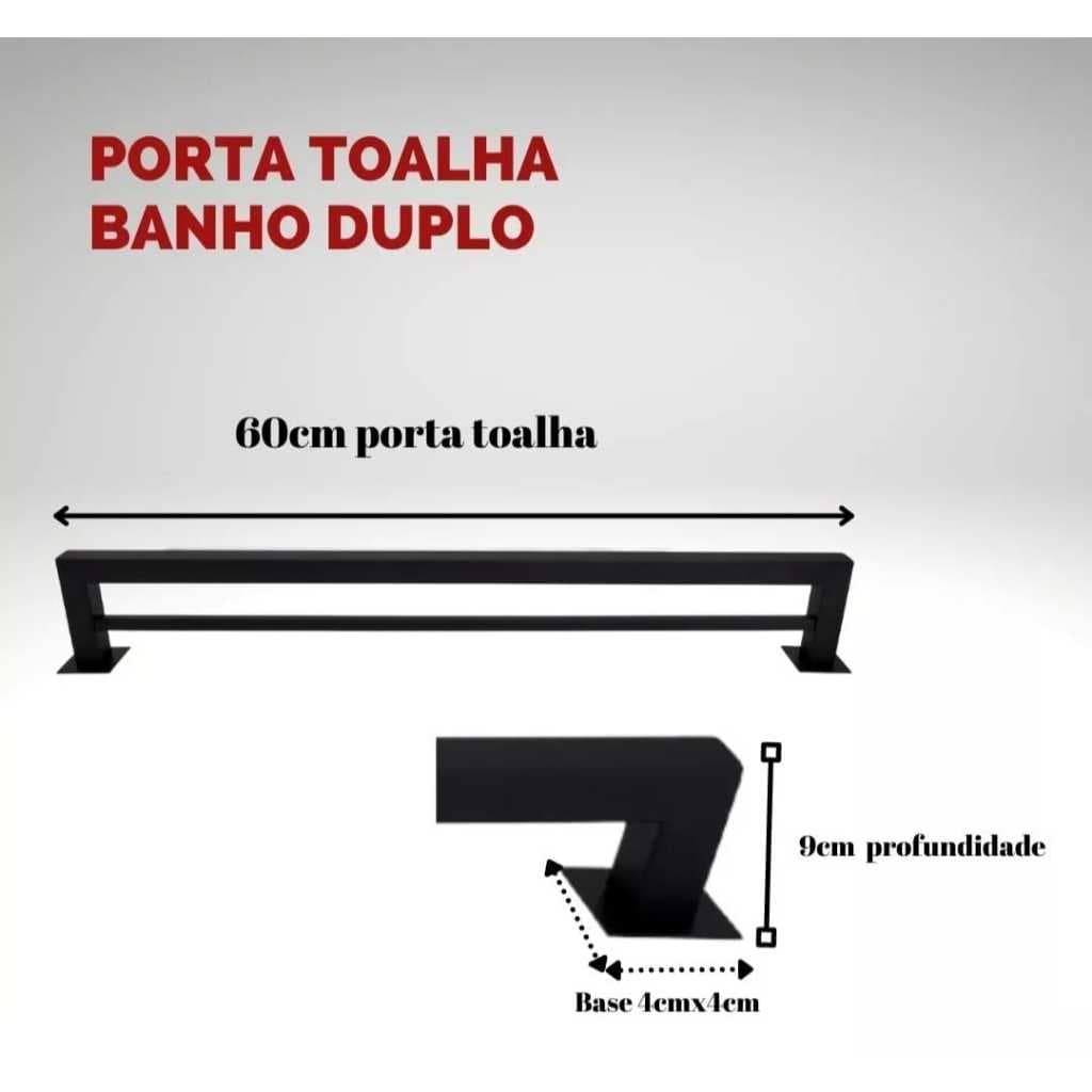 PORTA TOALHA DE BANHO DUPLO INOX PRETO