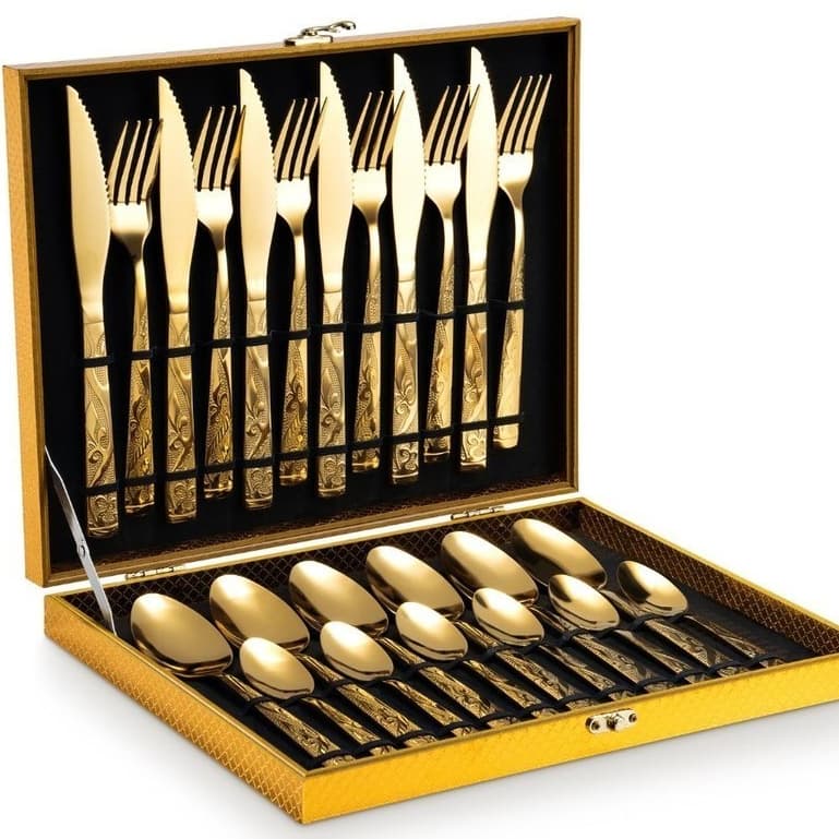 Kit Faqueiro Maleta De Talheres 24 Peças - Dourado