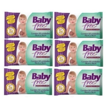 Kit com 6 Lenços Umedecidos Baby Free Qualybless com 50 unidades