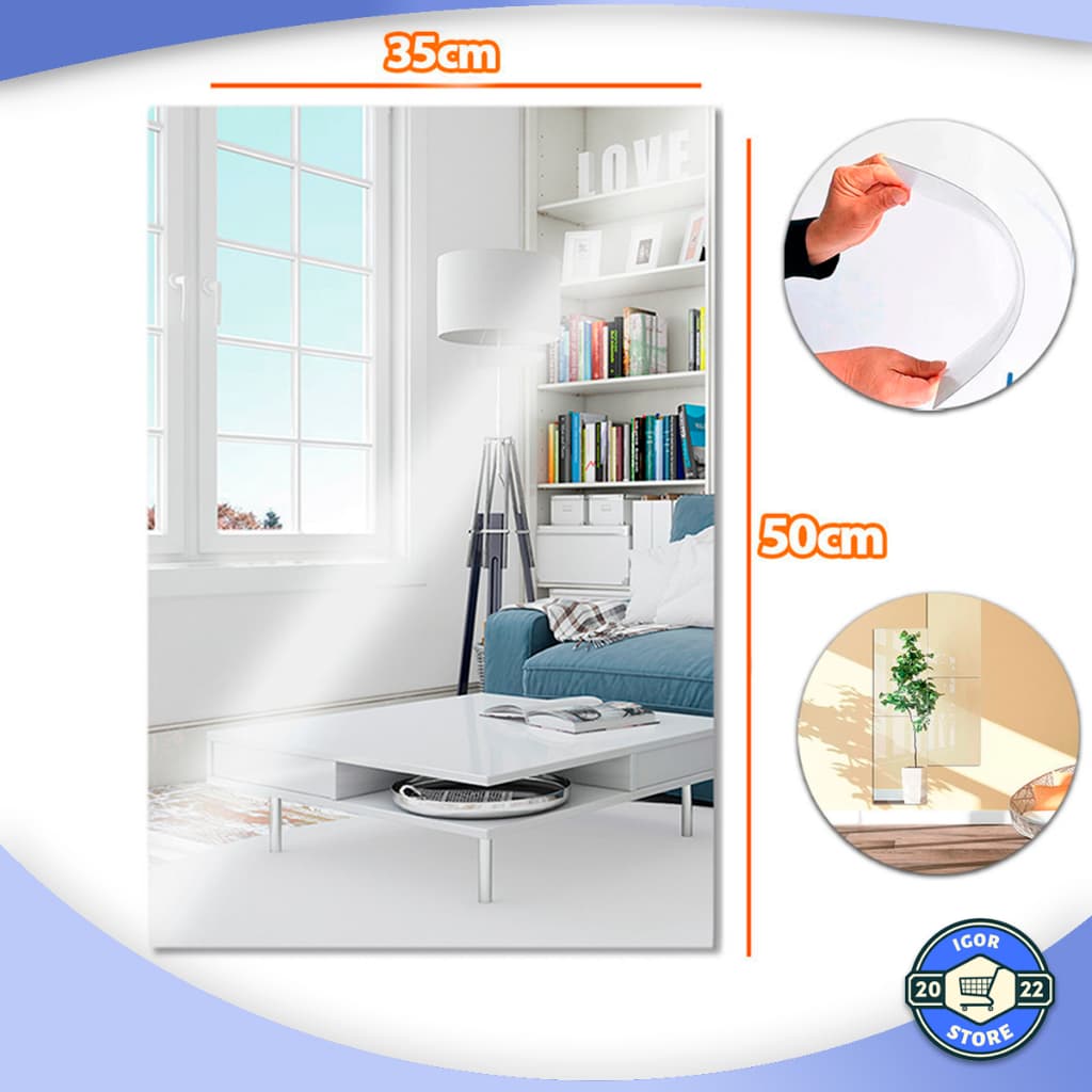 Espelho Adesivo Acrílico Retangular Decorativo 50x35cm Envio Imediato