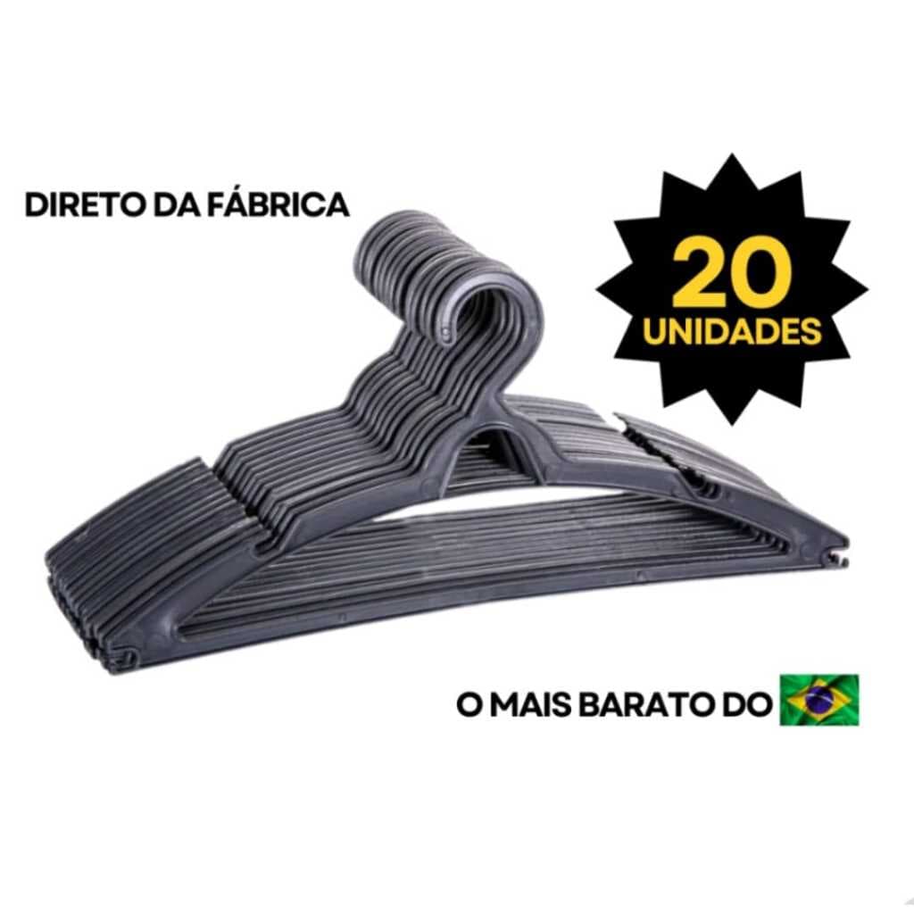 Cabide Adulto Preto kit 20 Cabides  Organizar Roupas