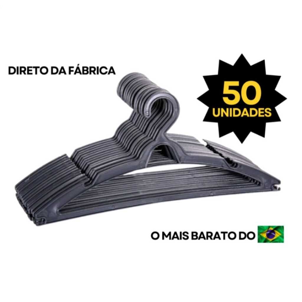 Cabide Adulto Preto kit 50 Cabides para Organizar Roupas