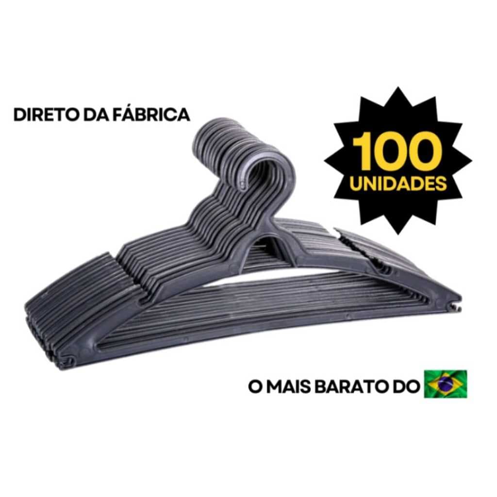 Cabide Adulto Preto kit 100 Cabides para Organizar Roupas