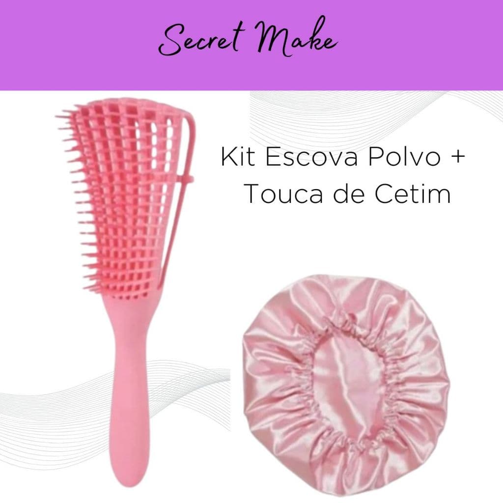 Kit Touca de Cetim + Escova Polvo Desembaraça e Forma Cachos