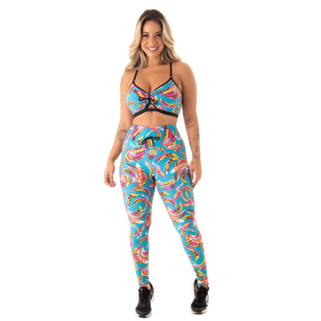 Conjunto Fitness Estampado Roupas De Academia Feminina Legging e Top Sutian Esportivo