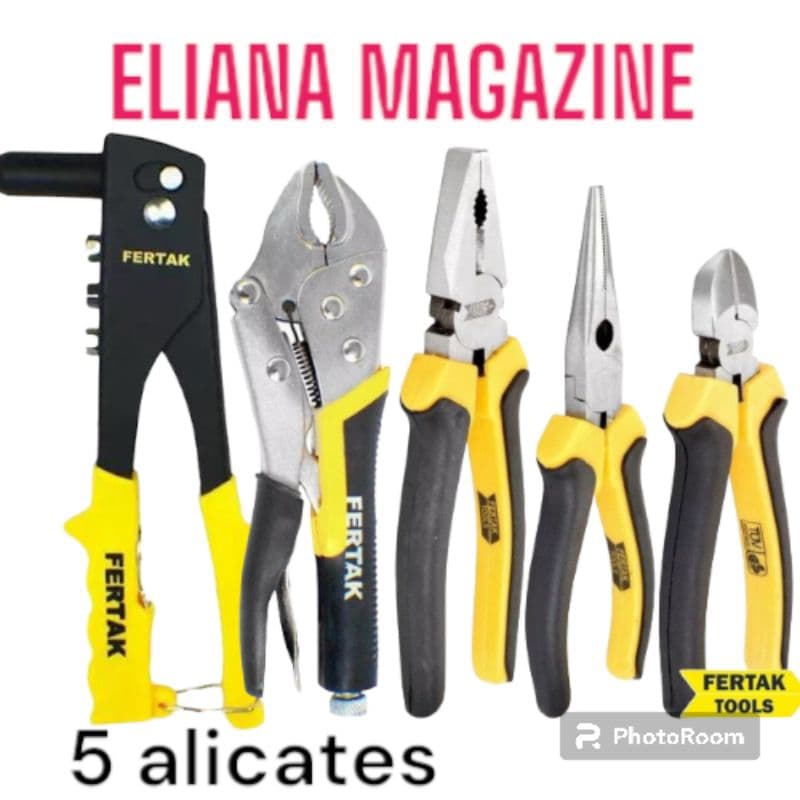 KIT 5 ALICATES- REBITADOR/CURVO/UNIVERSAL/BICO/CORTE