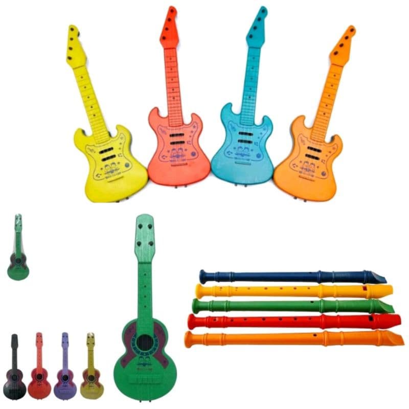 KIT 3 BRINQUEDO SENDO 1 VIOLÃO  DE PLASTICO INFANTIL 4 CORDAS + 1 FLAUTA INFANTIL +GUITARRA  INFANTIL 4 CORDAS INFANTIL