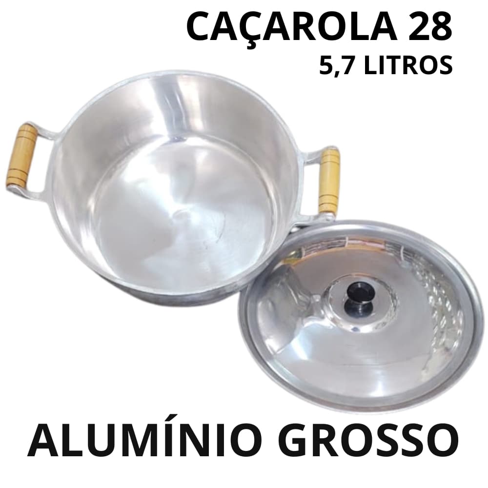 Panela Caçarola Grande De Alumínio Grosso Fundido Batido nº28 5,7L