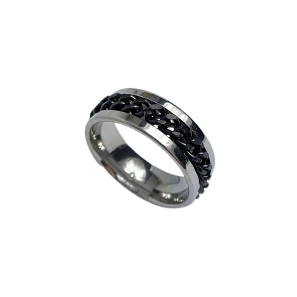 Aliança Prateada Com Corrente Preta 8 Mm Em Aço Inox