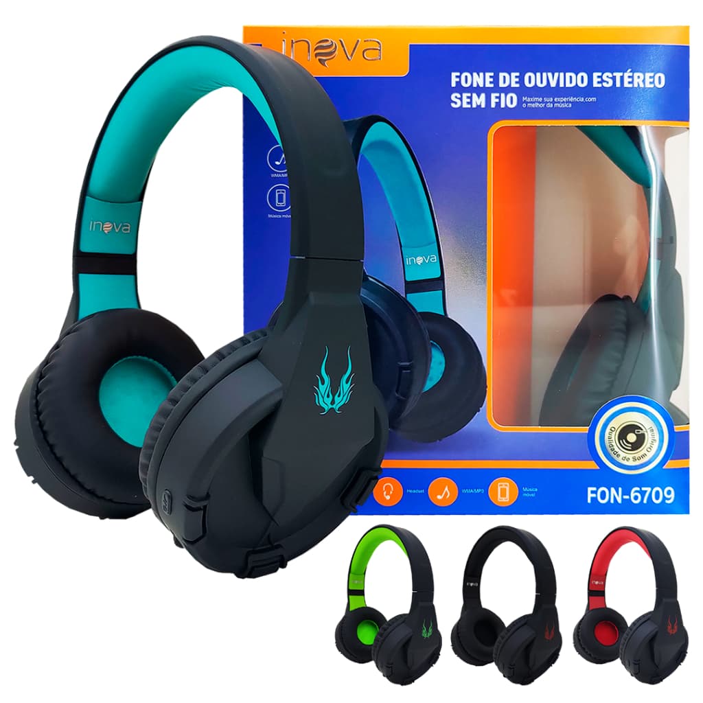 Fone De Ouvido Headset Stereo Sem Fio Wireless Com Microfone Inova