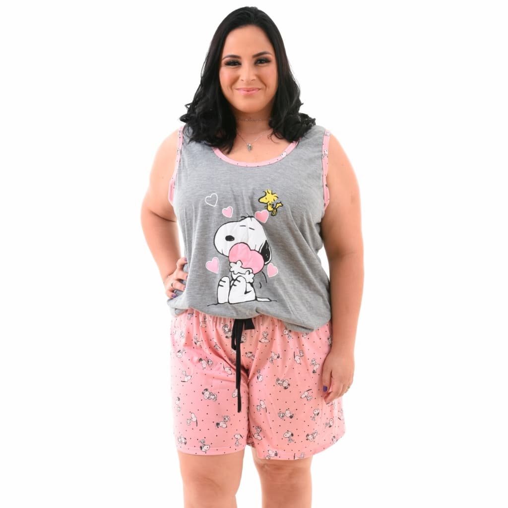 Pijama Feminino Adulto Plus Size Baby Doll Camiseta Regata E Short Doll