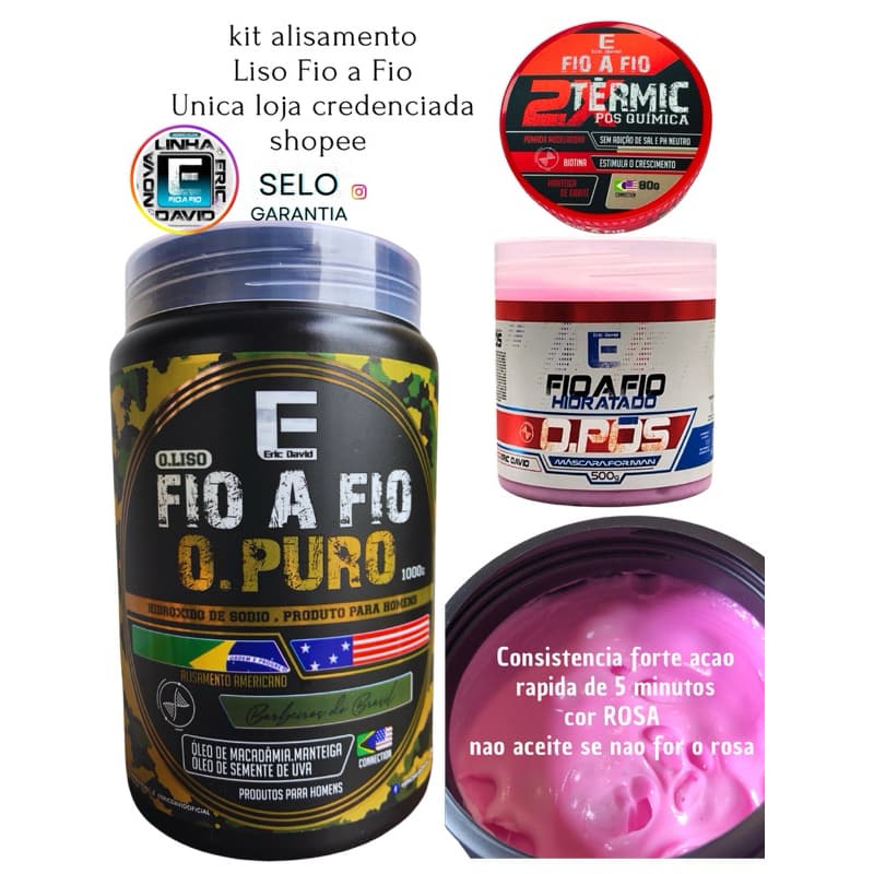 kit Alisamento fio a fio Eric David 4 produtos liso definitivo cabelo crespo nunca mais