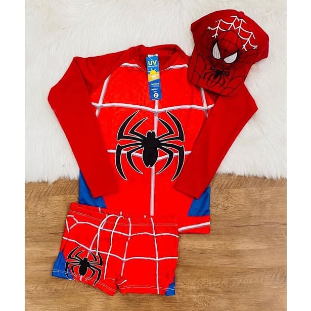 Kit Sunga Infantil + Blusa com Proteção Solar Infantil UV50 + Boné 3 Personagens
