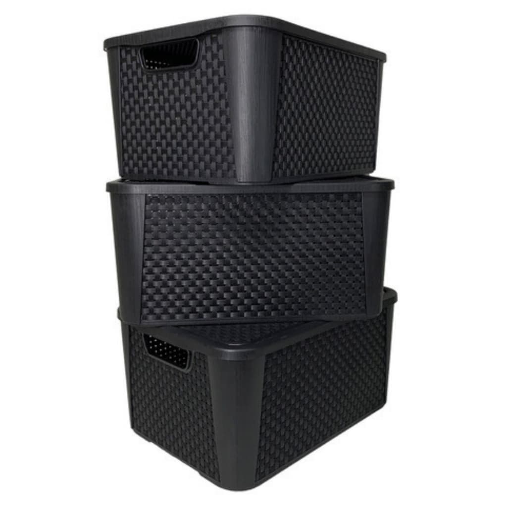 Kit 3 Caixas Organizadoras Cesto 8 Litros Rattan Preta Reforçada