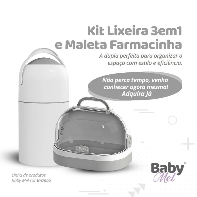kit lixeira antiodor fralda  e frasqueira farmacinha Baby Mel