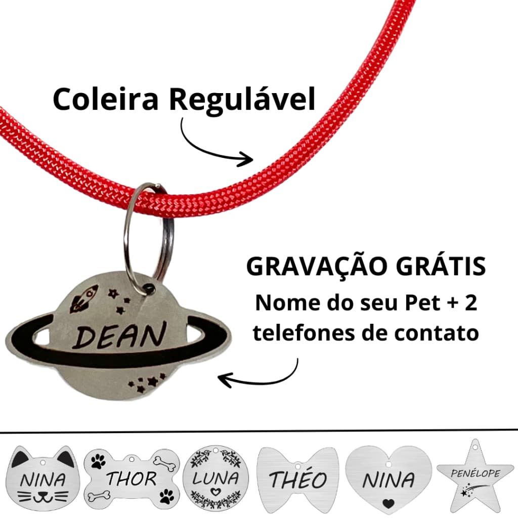 Plaquinha de Identificação Pet Coleira para Cachorro Shitzu Pug Golden