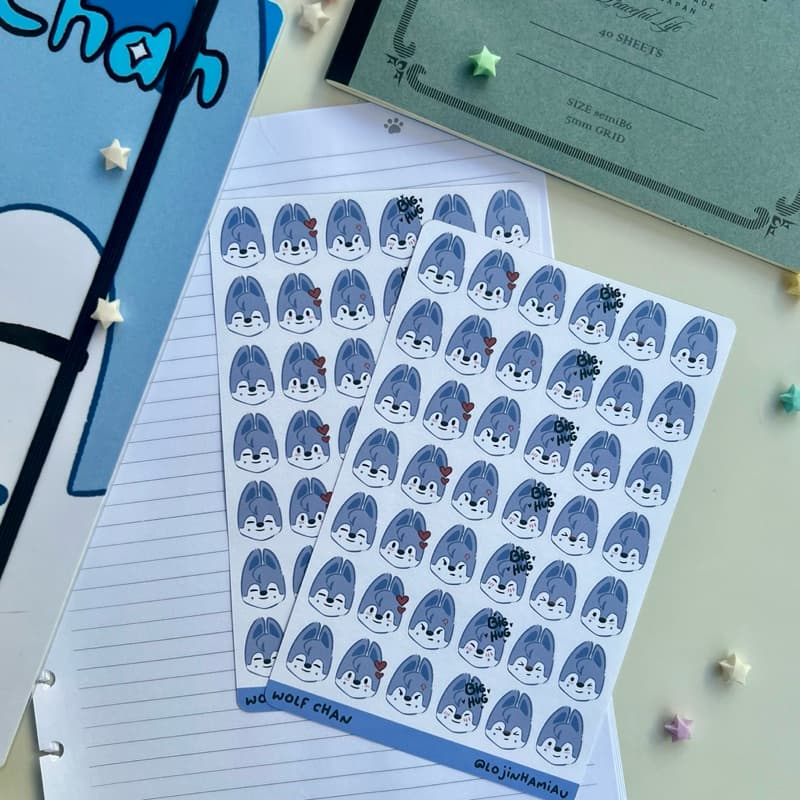 Cartela de Adesivos para Planner Skzoo Wolf Chan Kawaii