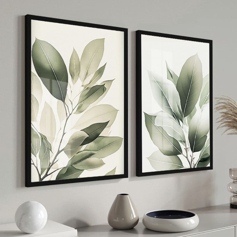 kit 2 Quadros Decorativos Folhas Verde