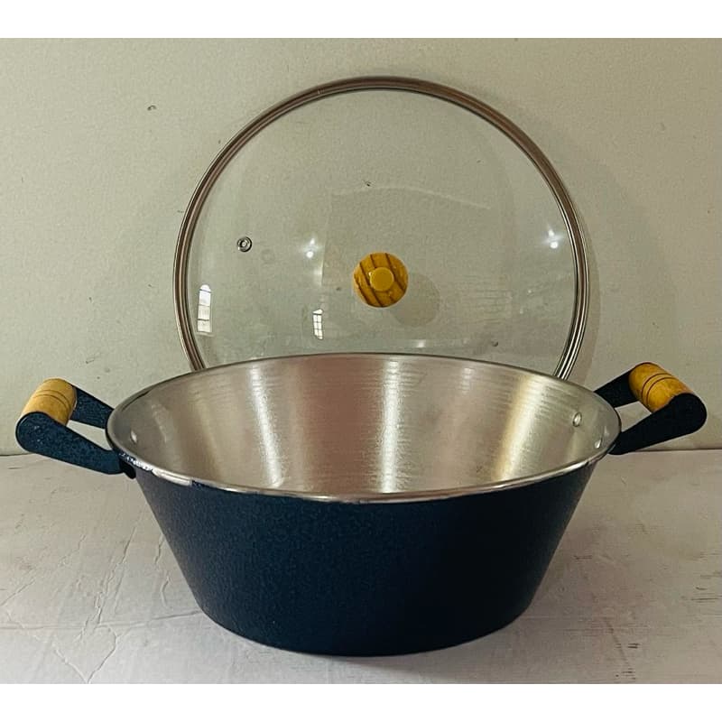 Tacho N 26 Preto Craqueado de Alumínio com Tampa de Vidro para Caldos Feijoada Frituras Panela Saladeira