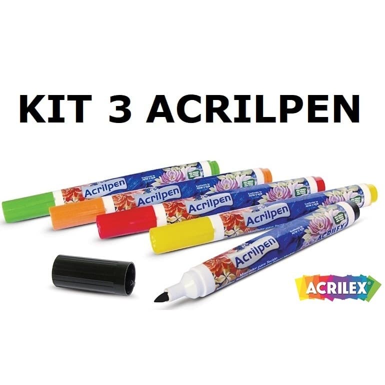 Kit com 3 Canetas Marcador de Tecidos Acrilpen - Escolha as cores pelo Chat