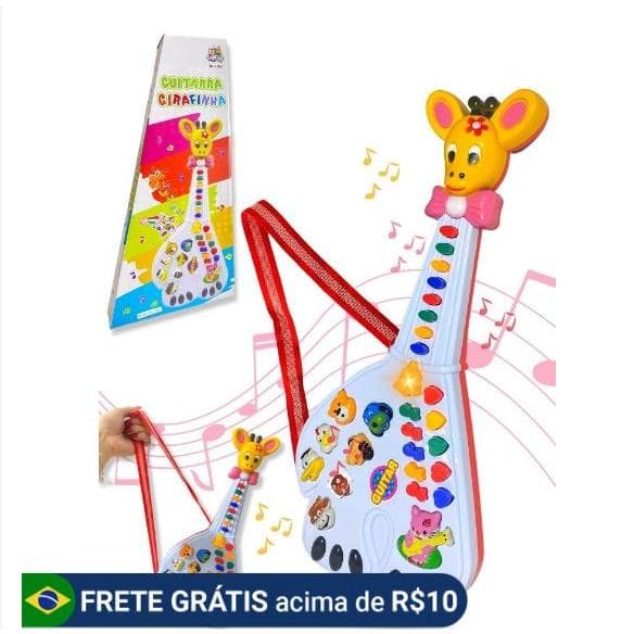 Piano de Brinquedo Guitarra Girafa Teclado Musical Infantil Eletrônico Sons Animais e Ritmos