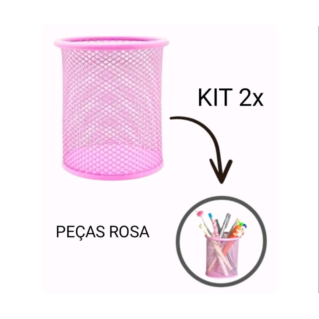 KIT DOIS PORTA LAPIS CANETA TESOURA OBJETOS MESA PORTA TRECO ORGANIZADOR ROSA COM DOIS
