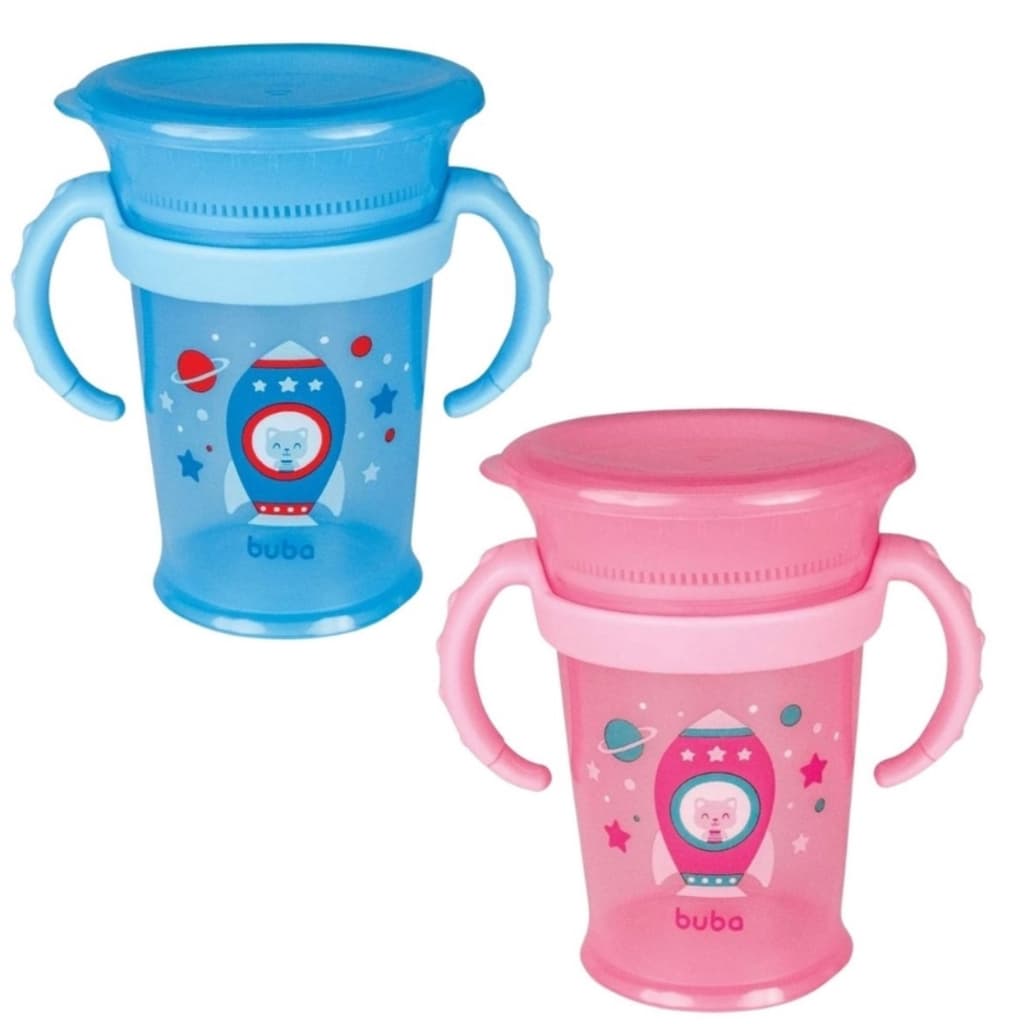 Copo de Treinamento 360° Azul / Rosa Bebe Transição Marca Buba