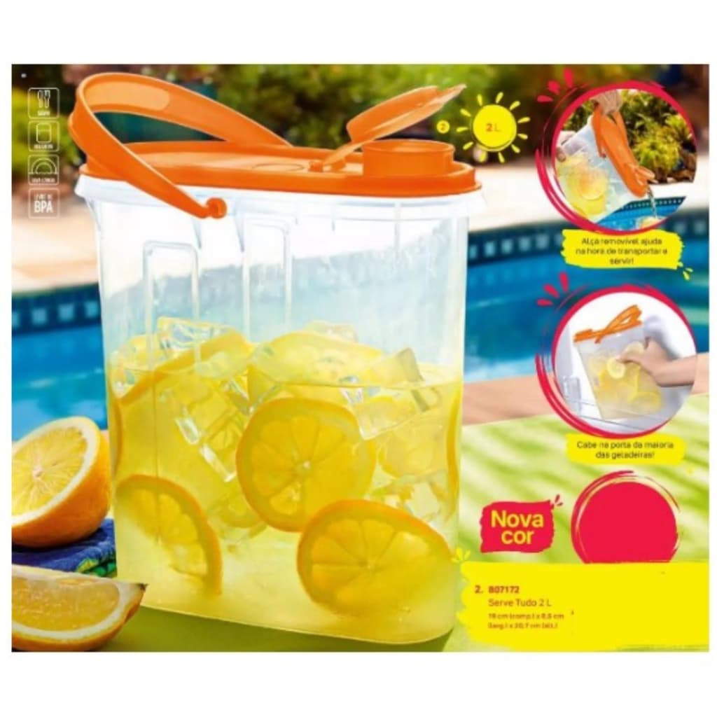 Serve Tudo Tupperware 2L, Translúcido com Tampa Laranja