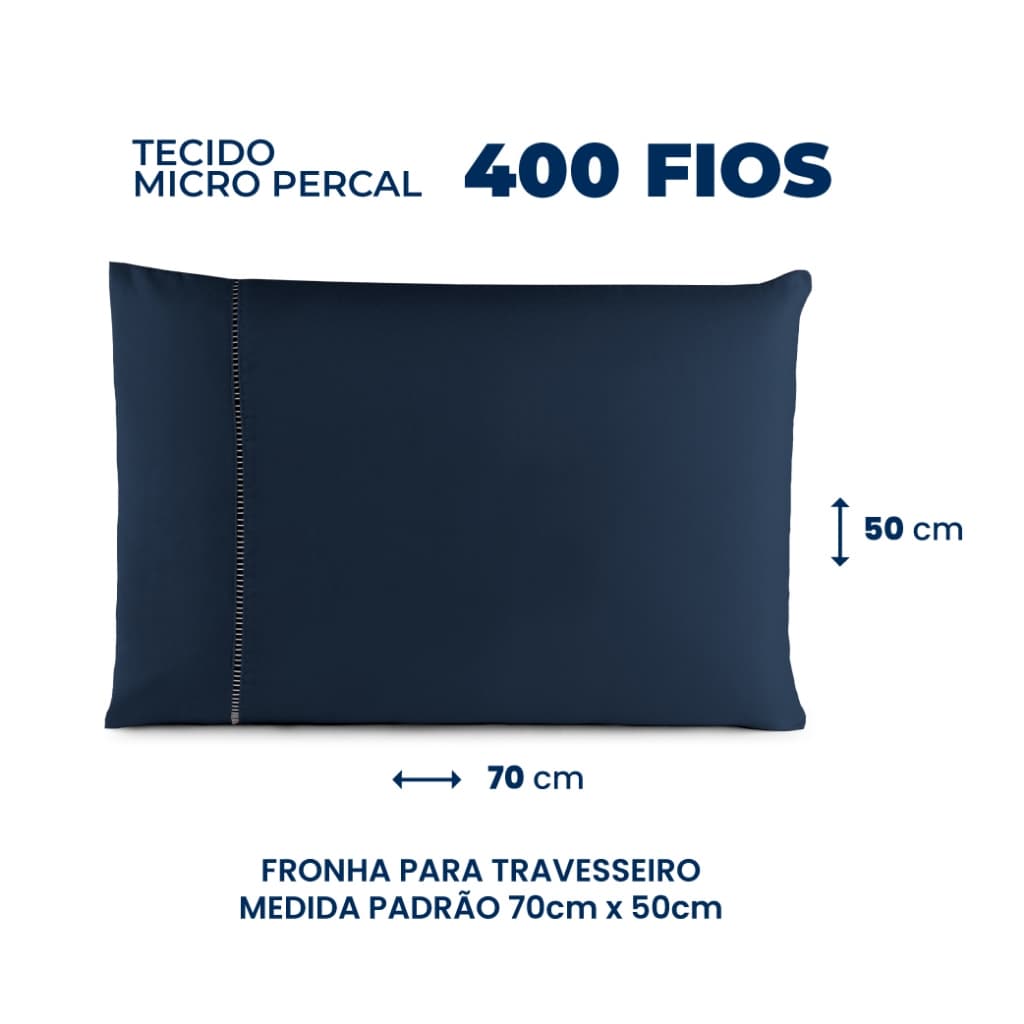 Fronha Avulsa C/ Ponto Palito p/ Travesseiro 50cmX70cm Micro Percal