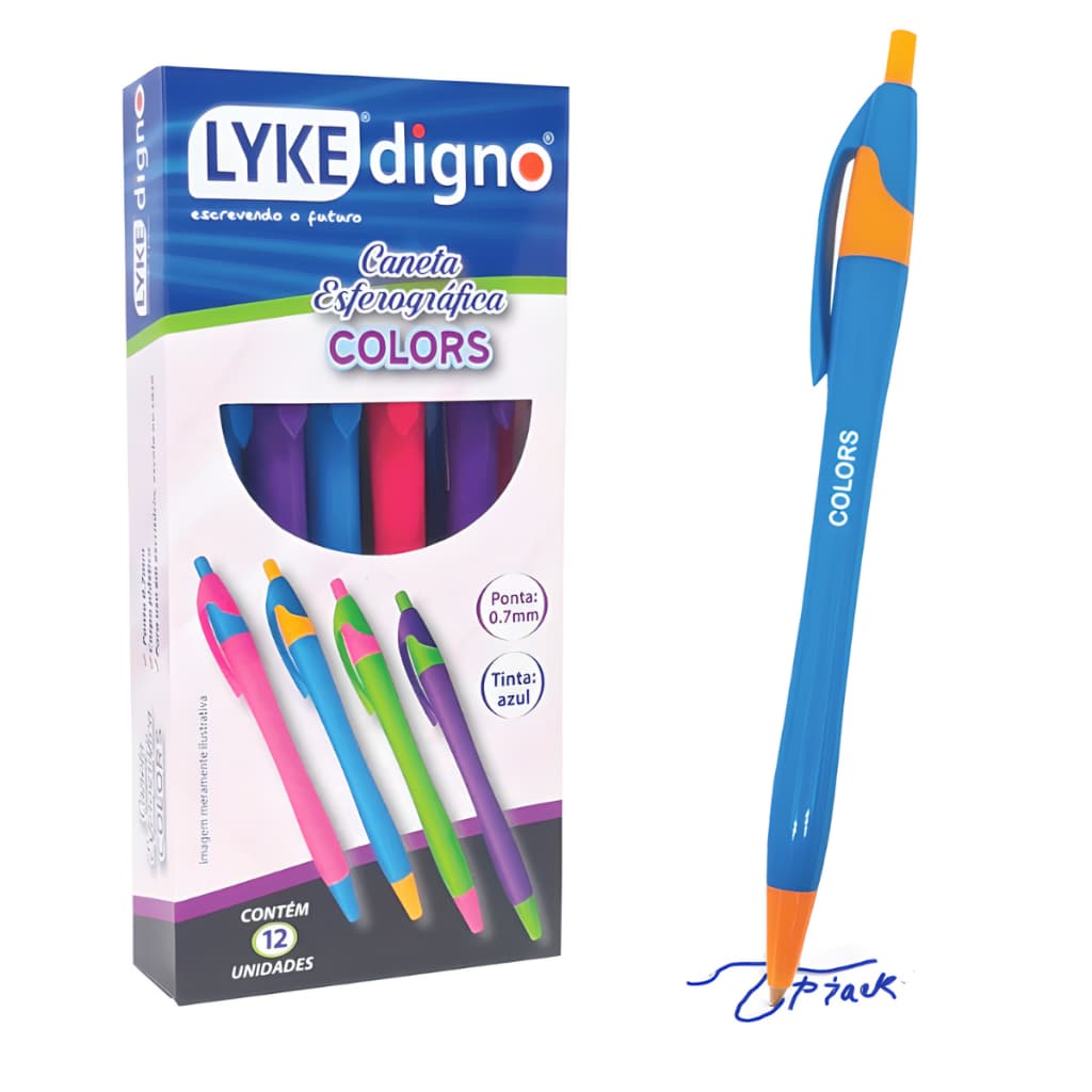 Kit 12 Canetas Esferográfica 0.7mm Tinta Cor Azul Fina