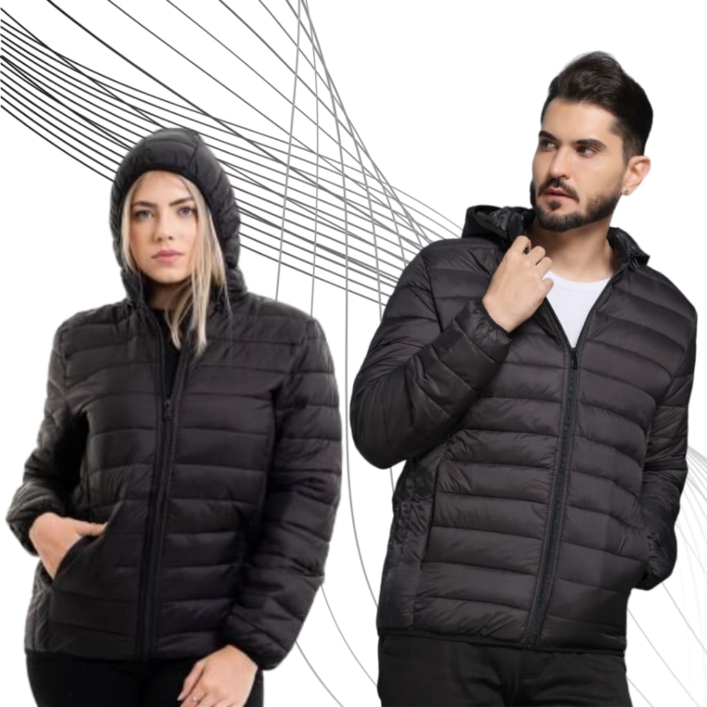 Jaqueta Puffer Blusa Gominho Bobojaco Corta Vento Impermeável com Bolso e Touca Feminina e Masculina