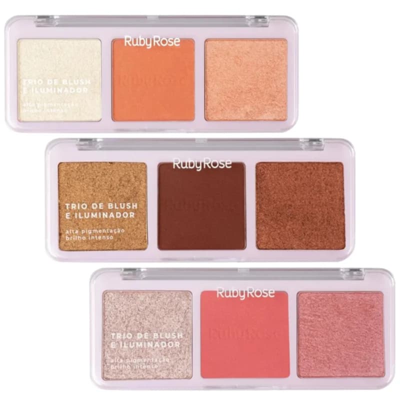 Trio de Blush e Iluminador Ruby Rose Referência HB-583 LANÇAMENTO