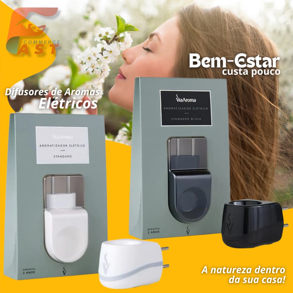 Difusor de Aromas Elétrico Standard Via Aroma Aromaterapia Bivolt Preto ou Branco
