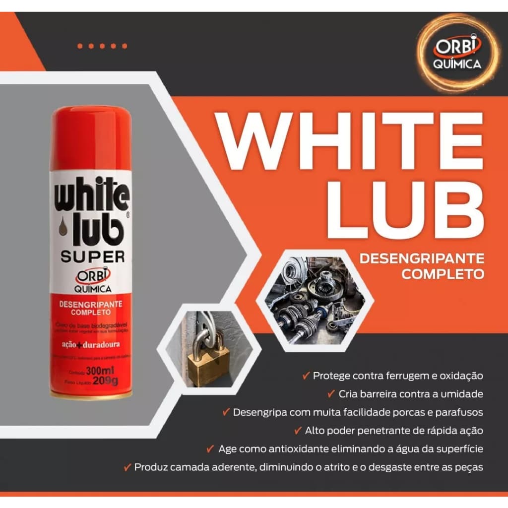 Kit 2 White Lub Super Óleo Desengripante Spray Wd 300ml