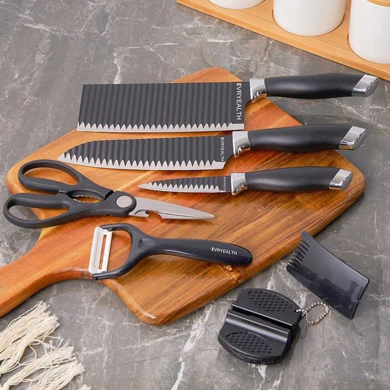 Kit Churrasco Chef Profissional 7 Peças Jogo De Facas Aço Inox Preto  BBG-70238