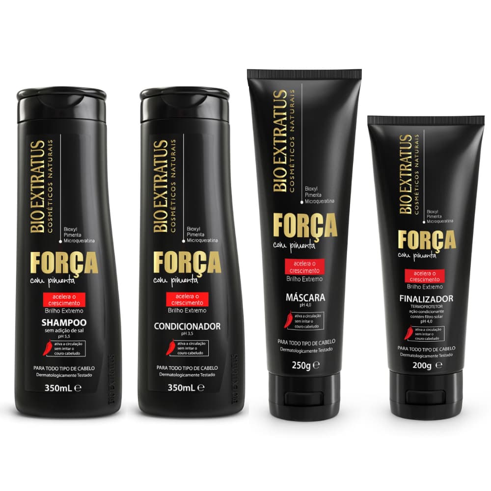 Kit Força com Pimenta Bio Extratus Crescimento ( Shampoo, Condicionador 350mL , Máscara 250g e Finalizador 200g)