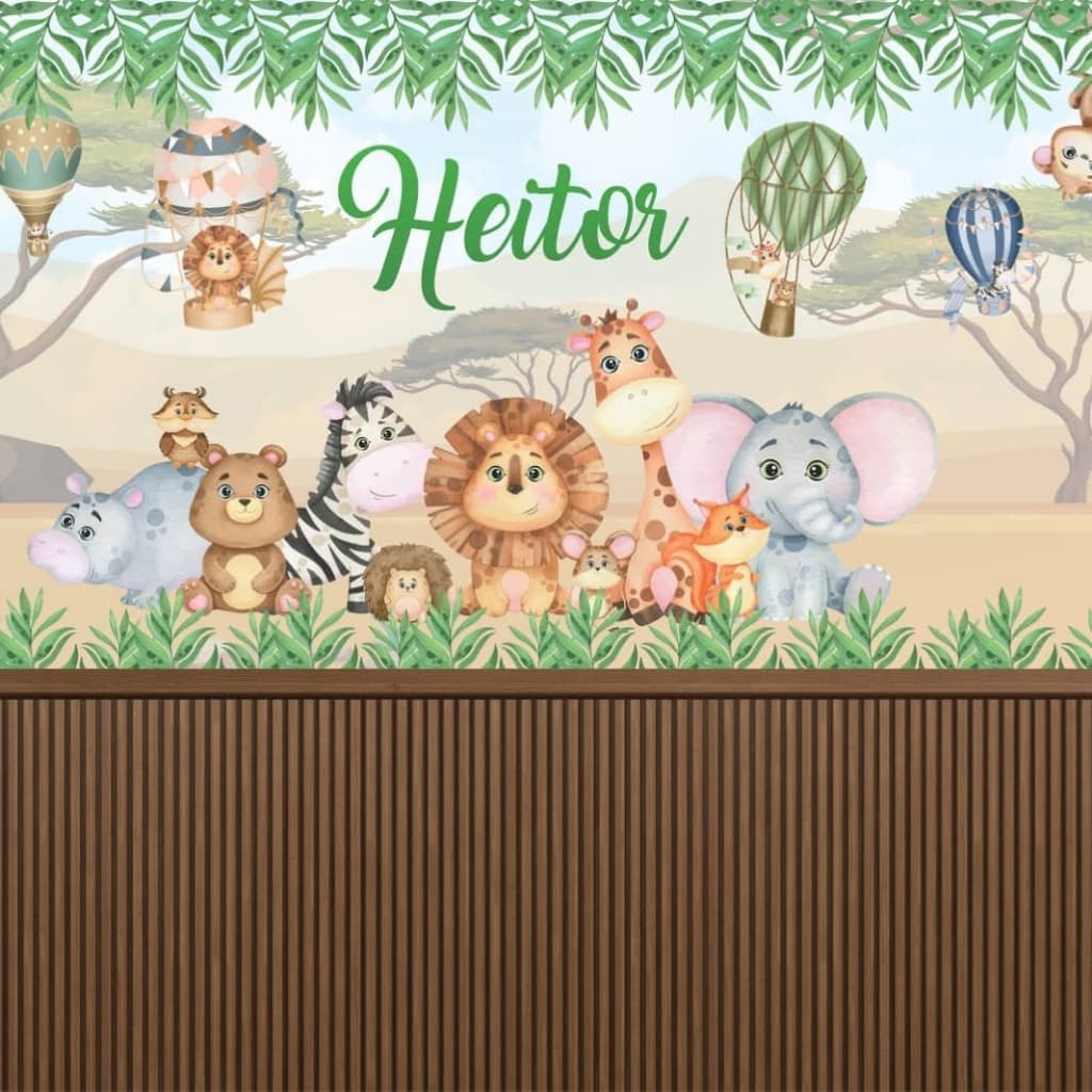 Kit 9M² Papel De Parede Foto Mural Infantil Personalizado Safari Rei Da Selva E Amigos Fosco Vinil