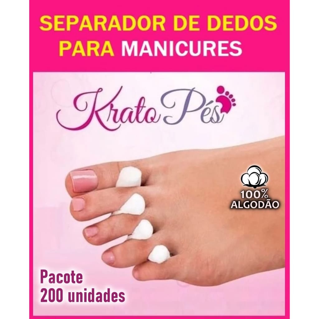 Separador de dedos 100% algodão para Manicures [Kratopes] - Com 200 unidades