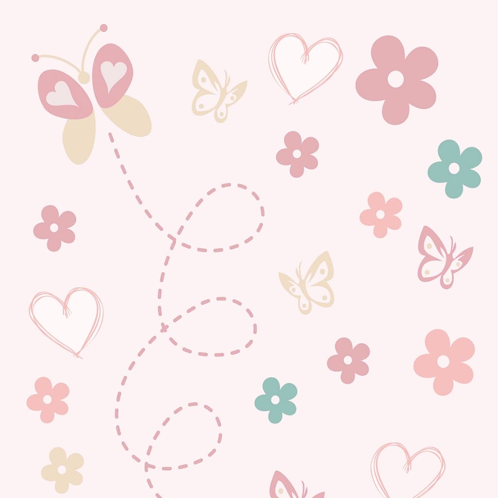 Papel De Parede Infantil Flores Borboletas Rosa Adesivo Quarto de Bebê, Infantil Menina SSTE-017
