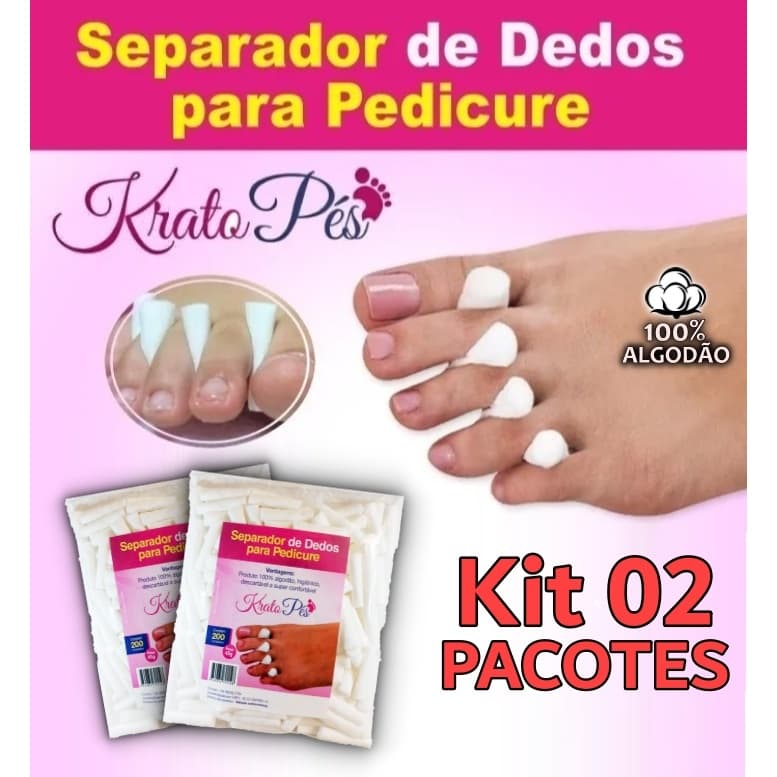 KIT Separador de dedos p/ Pedicure em algodão [Kratopés] - 02 pacotes c/ 200 unidades (400 unidades total)