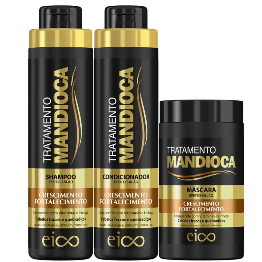 Eico Tratamento Mandioca Shampoo Condicionador 800ml + Máscara Hidratação 1kg Crescimento Força