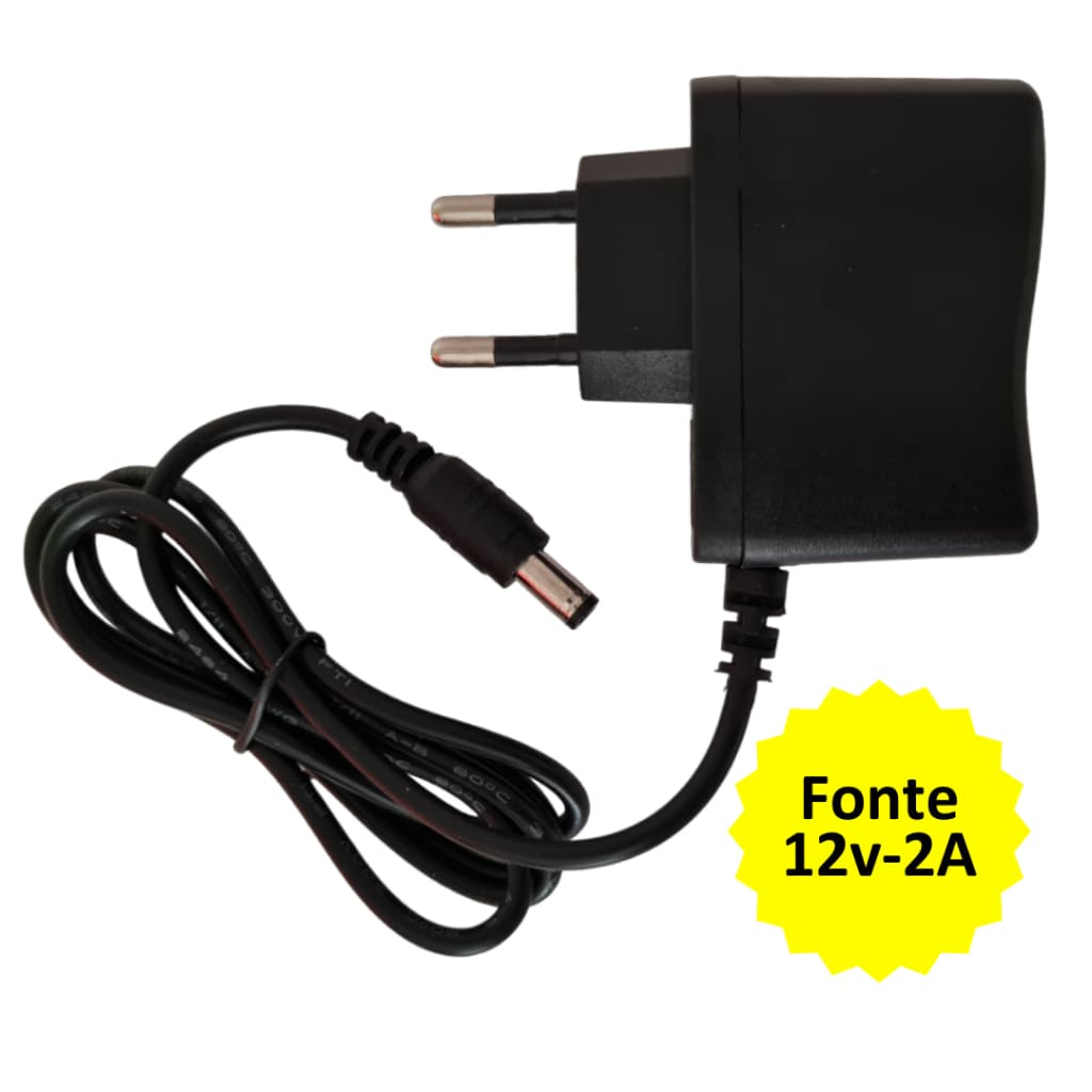 Fonte de Alimentação Eletrônica 12V 2A 24W Bivolt 110V-220V Plug P4 Universal - Fita LED